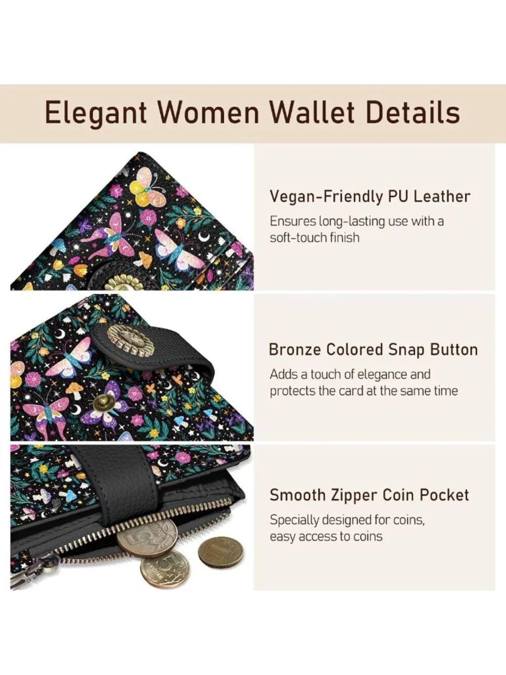 Chic Small RFID Women's Bifold Wallet with Zipper Coin Pocket - Stylish & Secure